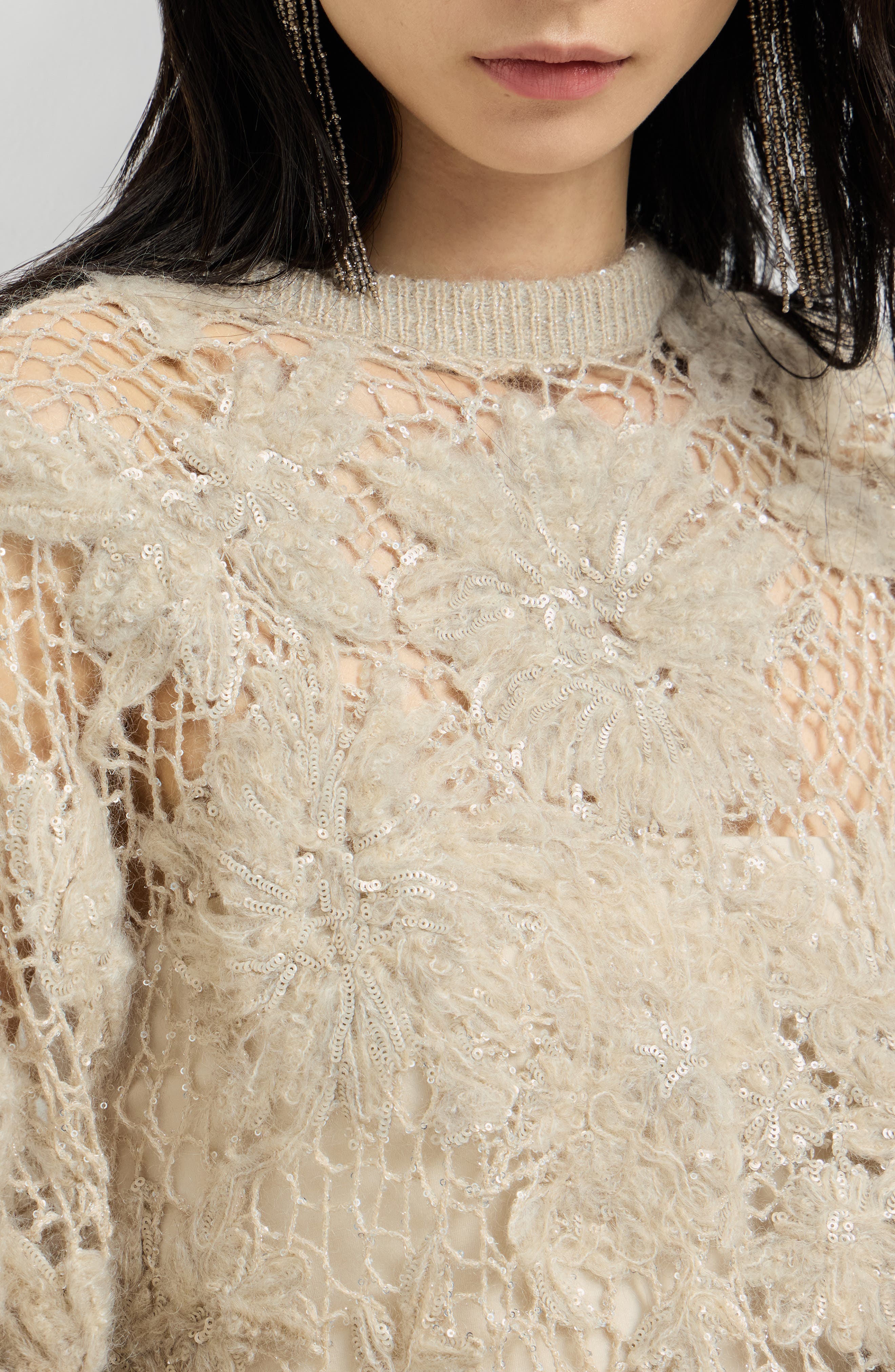 Brunello Cucinelli Whispering bloom embroidery sweater in