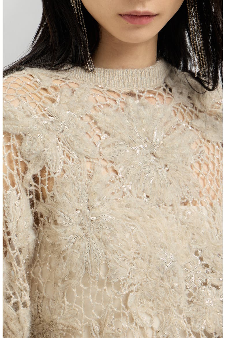 Whispering bloom embroidery sweater in sparkling mohair and wool, Alternate, color, Sand