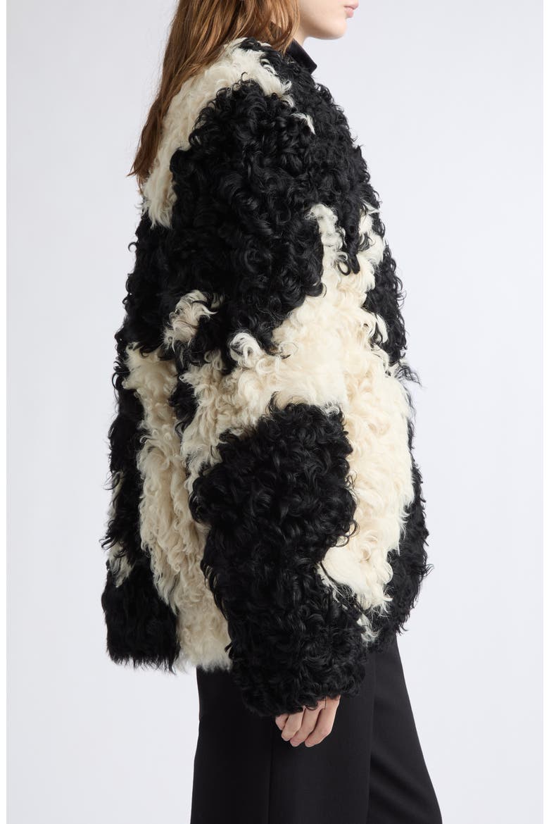 Cow Print Genuine Shearling Jacket, Alternate, color, BLACK CREAM