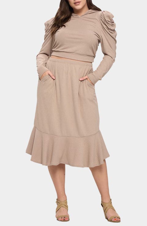 Carmen Rib Hooded Crop Top & Skirt (Plus)