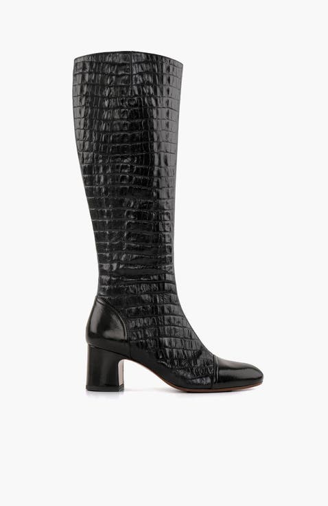 NISHAWA Crocodile-Embossed Patent Leather High Boots