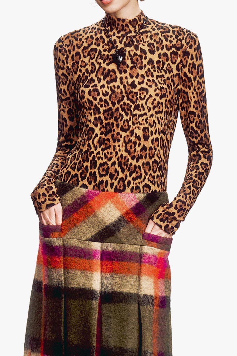 Leopard Knit Turtleneck, Alternate, color, HONEY MULTI