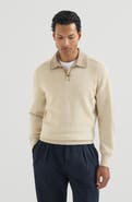 Brunello Cucinelli Cashmere knit polo with suede collar