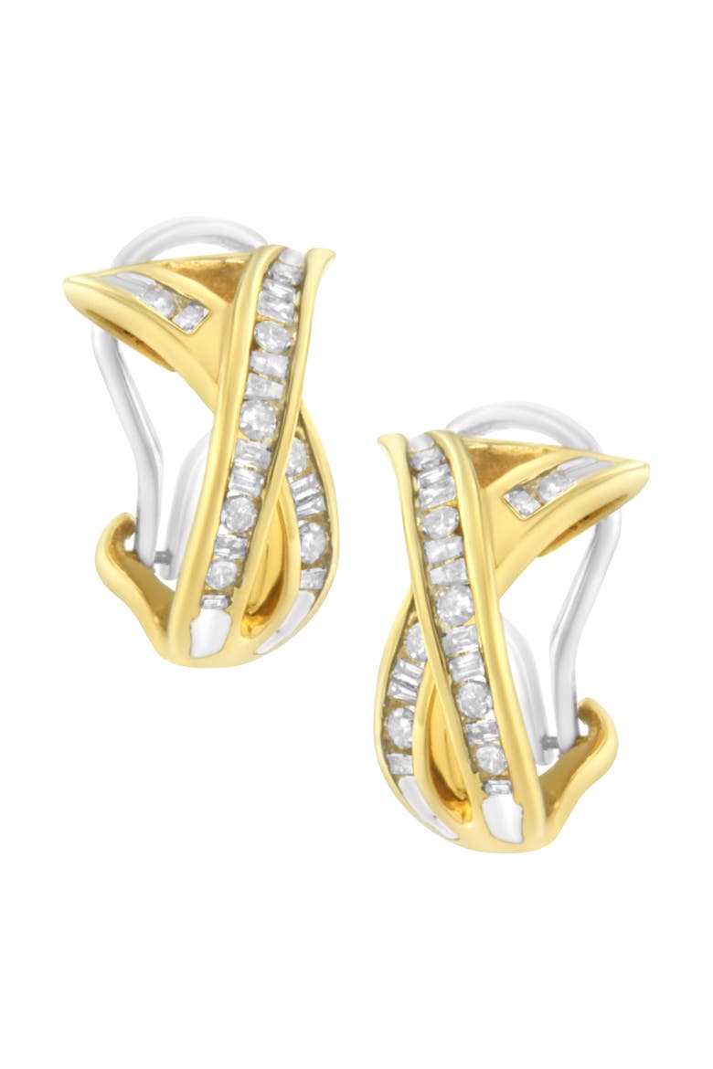 14K Gold 1/2 Cttw Cross Over Diamond Hoop Earrings, Main, color, Yellow