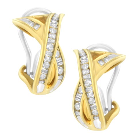 14K Gold 1/2 Cttw Cross Over Diamond Hoop Earrings