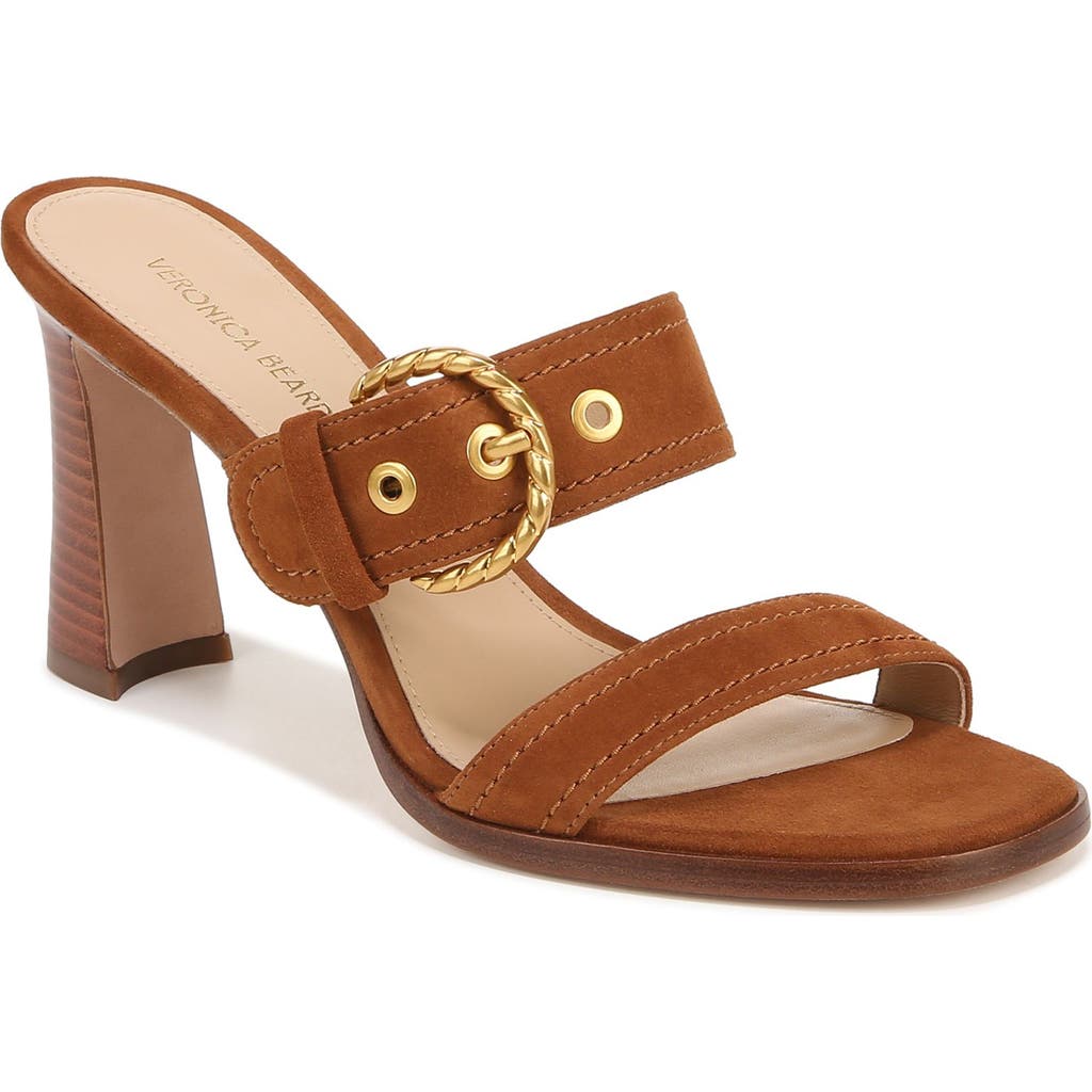 Veronica Beard Margaux Suede Buckle Sandal In Caramel