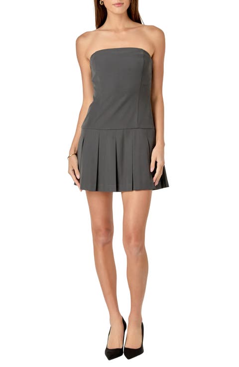 Pleated Strapless Drop Waist Minidress