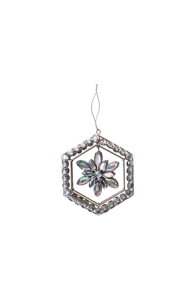 Storied Home Metal and Acrylic Jewel Snowflake Ornament with Hexagon Frame, Silver Finish, Main, color, Silver