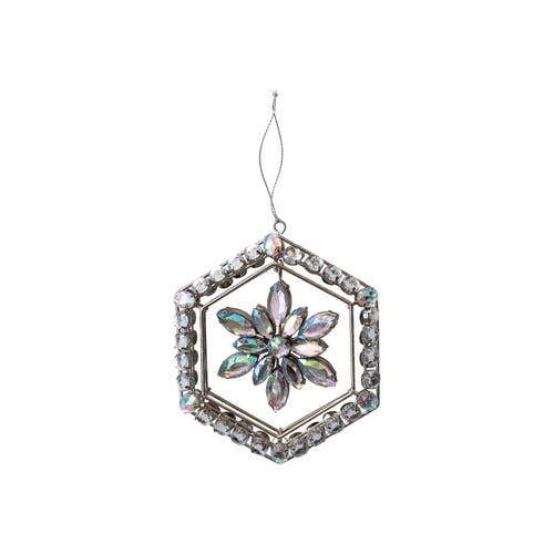 Storied Home Metal And Acrylic Jewel Snowflake Ornament With Hexagon Frame, Silver Finish In Silver