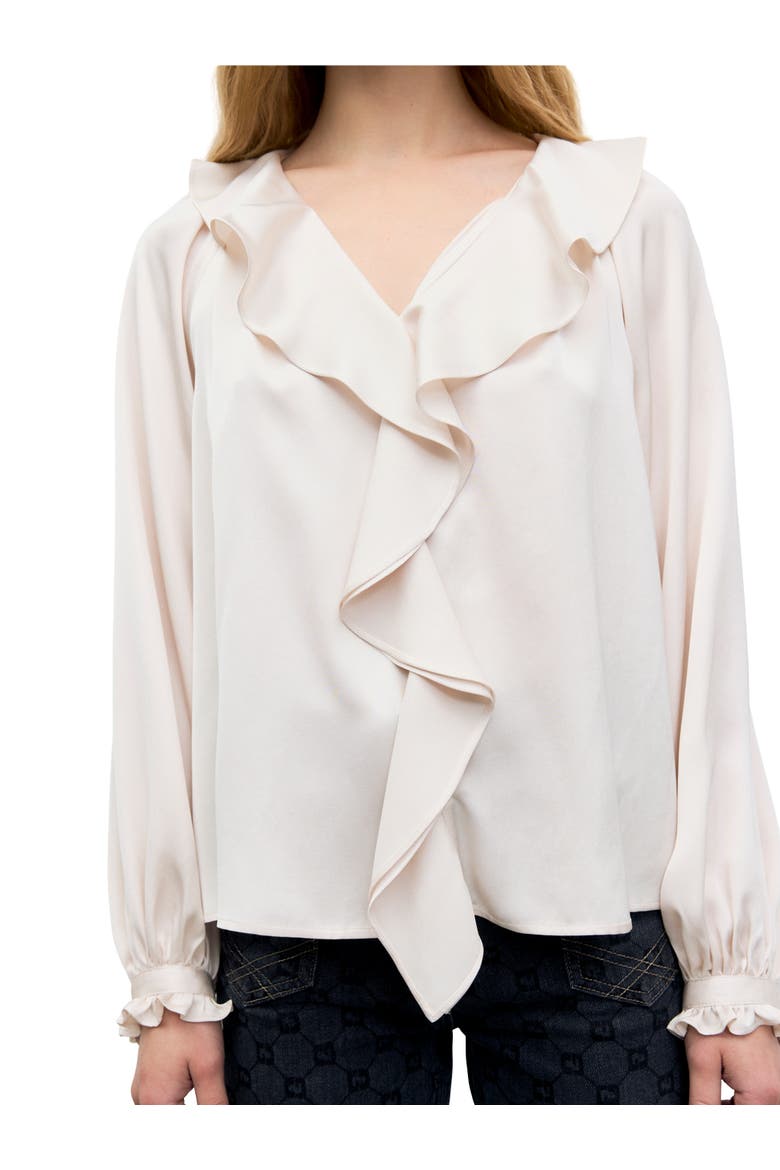Lori Ruffle V-Neck Shirt, Alternate, color, Natural