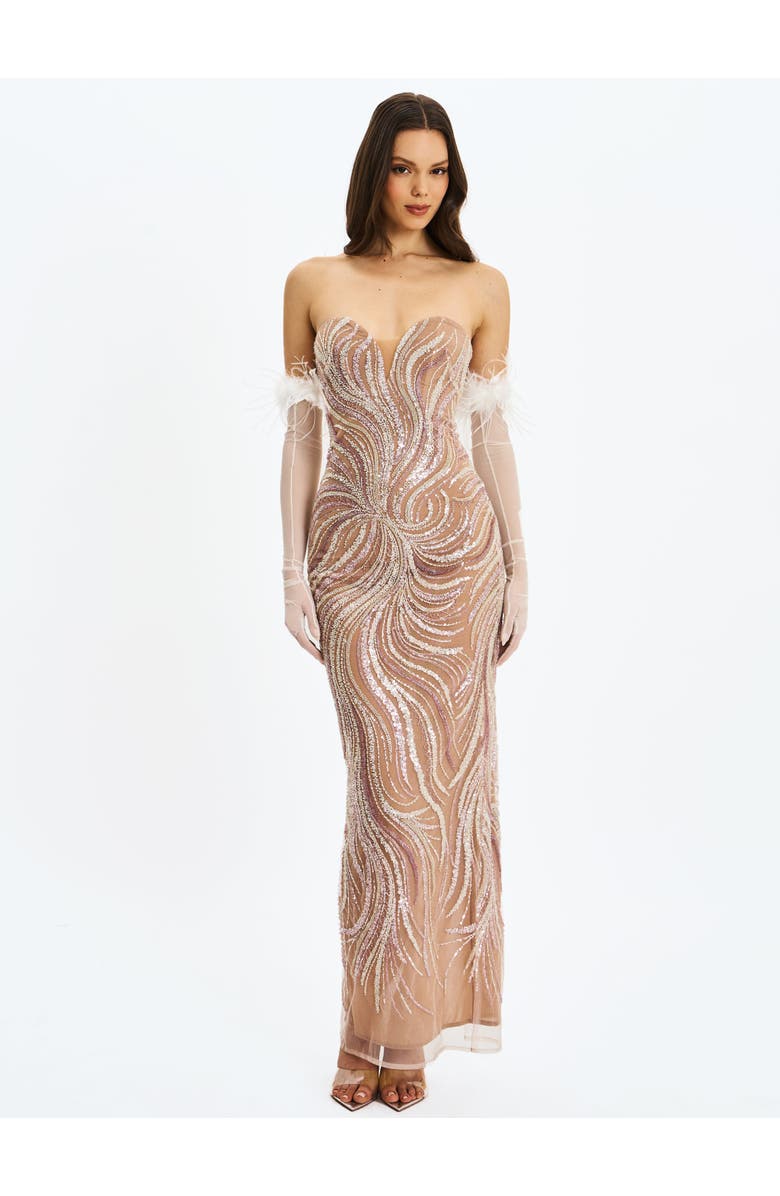 Miss Circle Quinci Beaded Sequin Sweetheart Maxi Dress, Alternate, color, Apricot