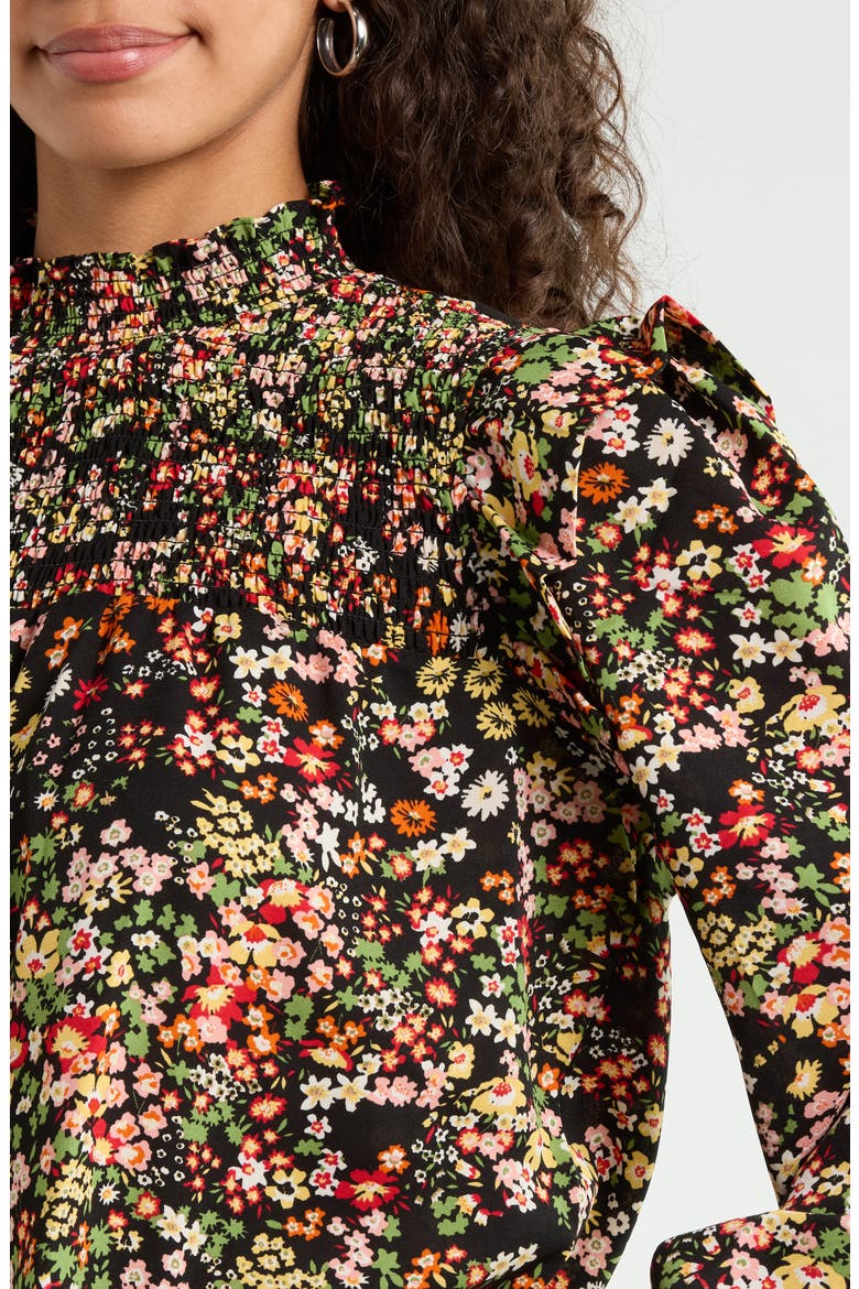 Malta Wildflower Smocked Top, Alternate, color, BLACK-MULTI-FLORAL