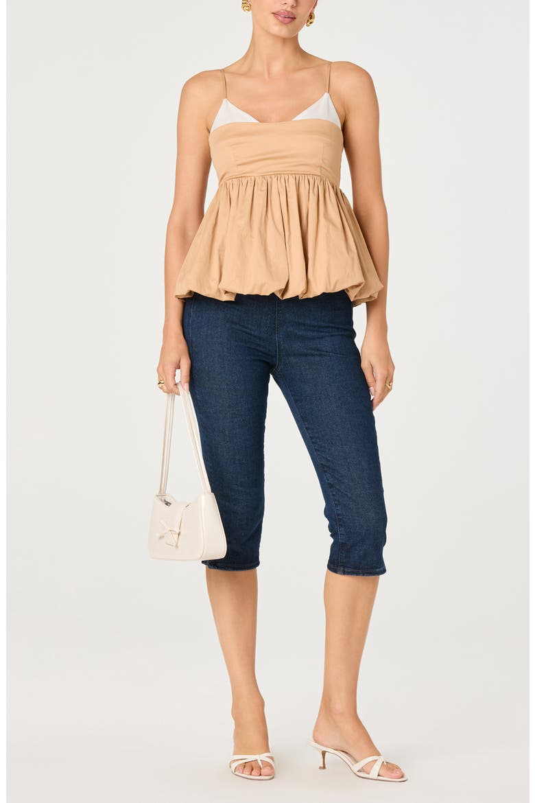 Alon Colorblock Bubble Hem Peplum Top, Alternate, color, TAN WHITE