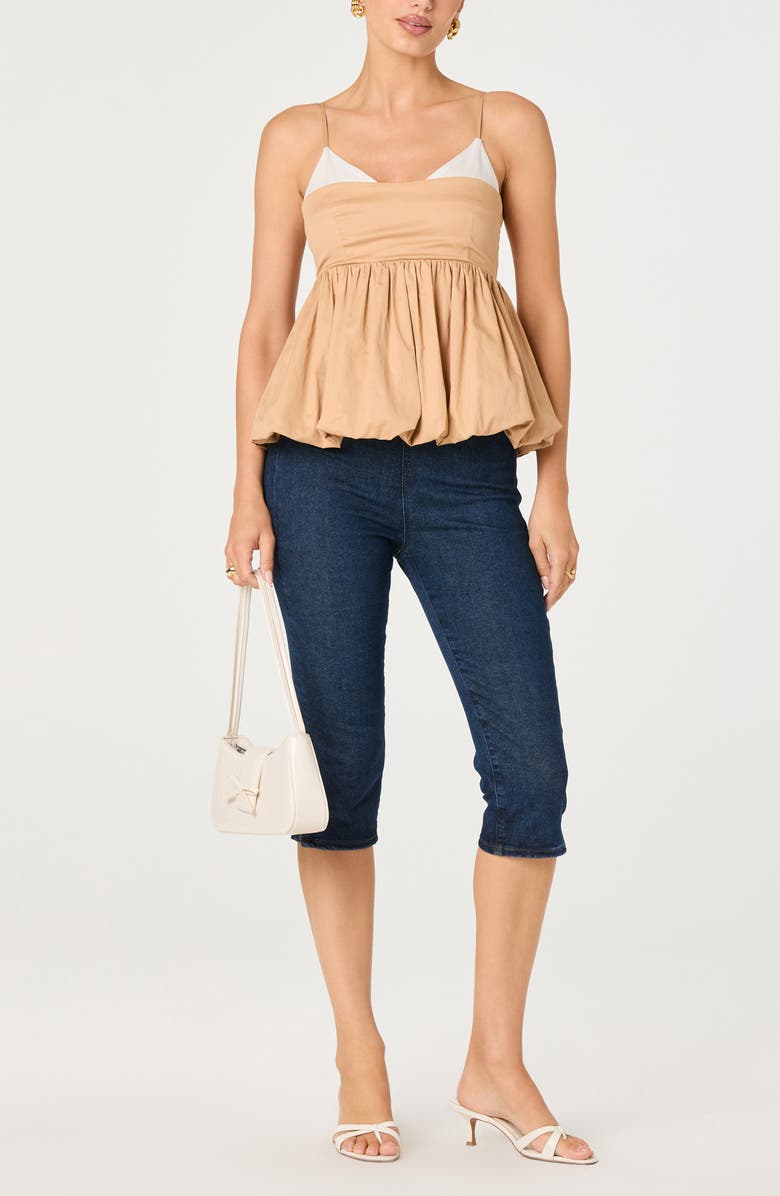 ASTR the Label Alon Colorblock Bubble Hem Peplum Top, Alternate, color, Tan White