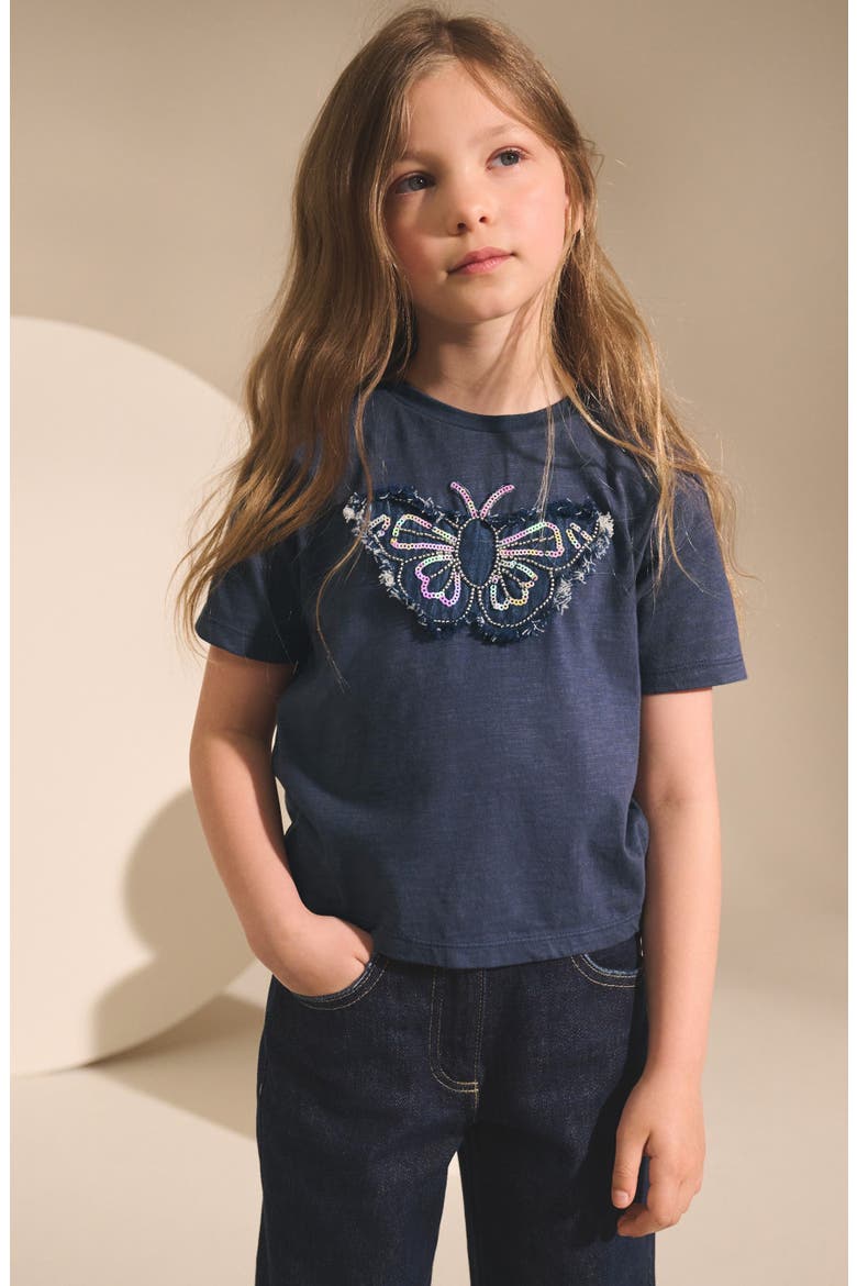 Kids' Butterfly Embellished Cotton Graphic T-Shirt, Alternate, color, BLUE