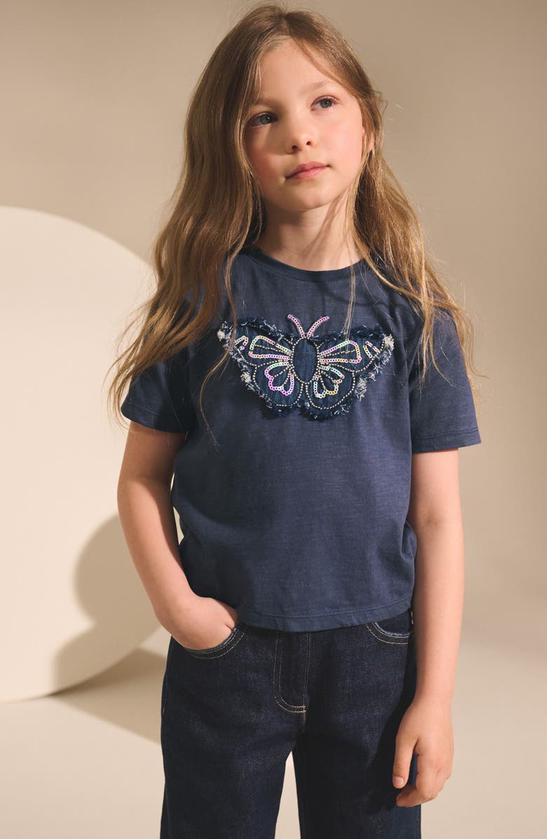 NEXT Kids' Butterfly Embellished Cotton Graphic T-Shirt, Alternate, color, Blue