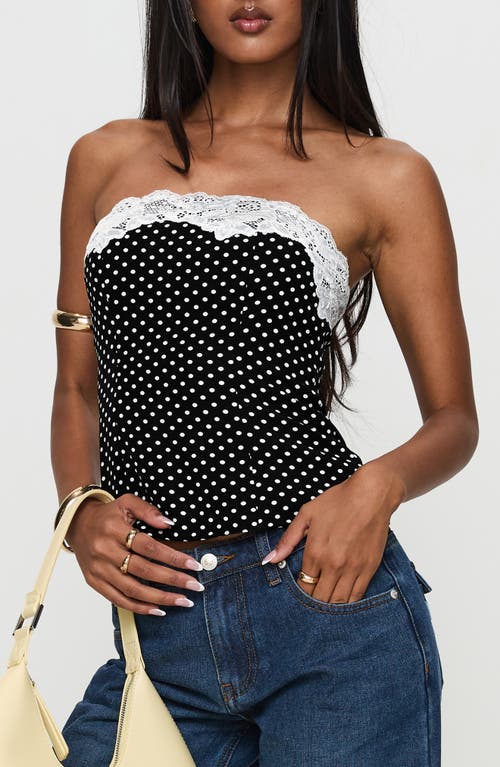Princess Polly Ettore Lace Trim Polka Dot Strapless Top In Black