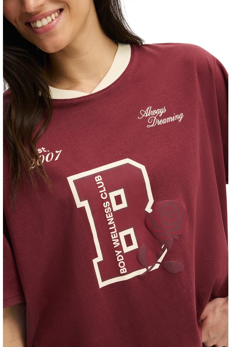 Women's 90's Oversized Sporty V-Neck Tee, Alternate, color, Burnt Apple Always Dreaming