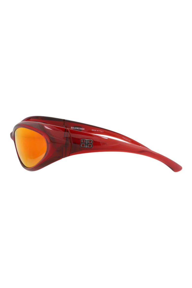 Gender Inclusive 70mm Mirrored Wrap Shield Sunglasses, Alternate, color, RED RED RED