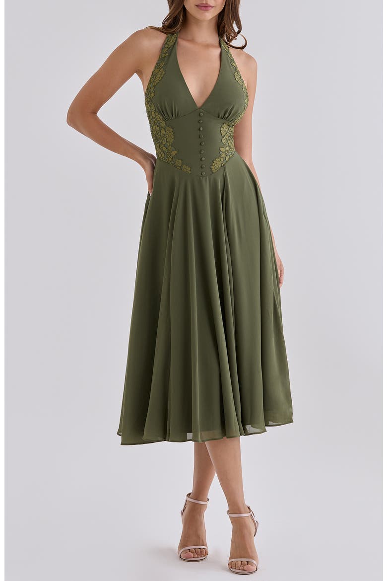 Coco Olive Georgette Lace Fit & Flare Midi Dress, Alternate, color, OLIVE