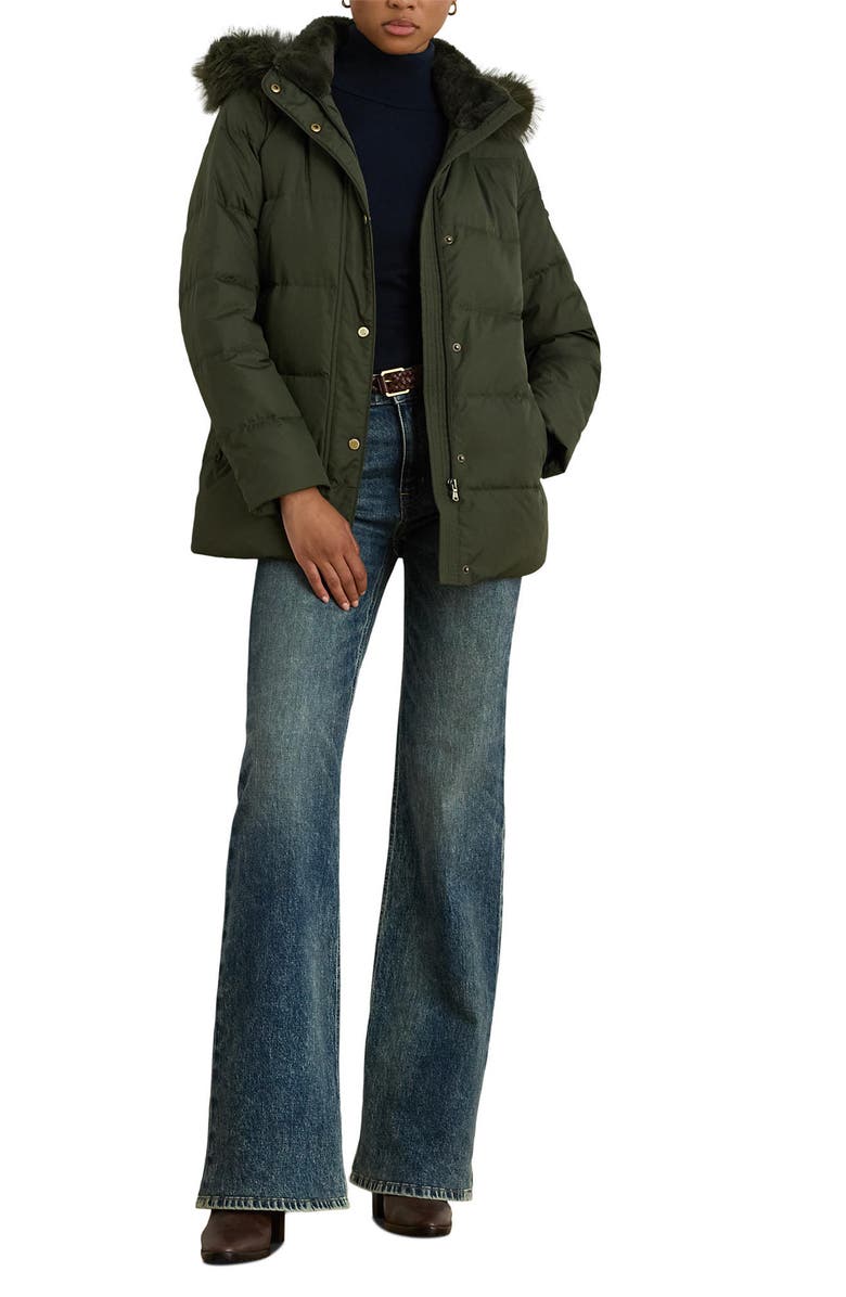 Lauren Ralph Lauren Icon Down & Feather Puffer with Faux Fur Trim Hood, Alternate, color,
