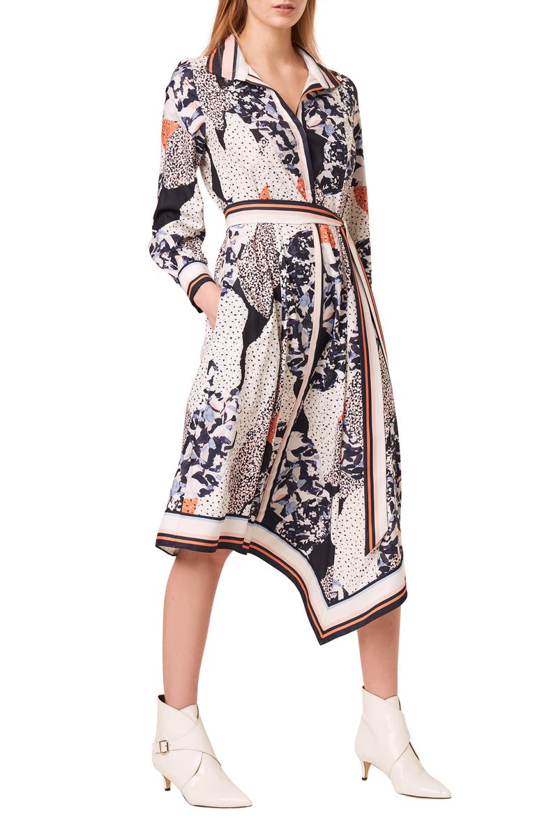 French Connection Delphine Mixed Print Long Sleeve Shirtdress, Alternate, color, 