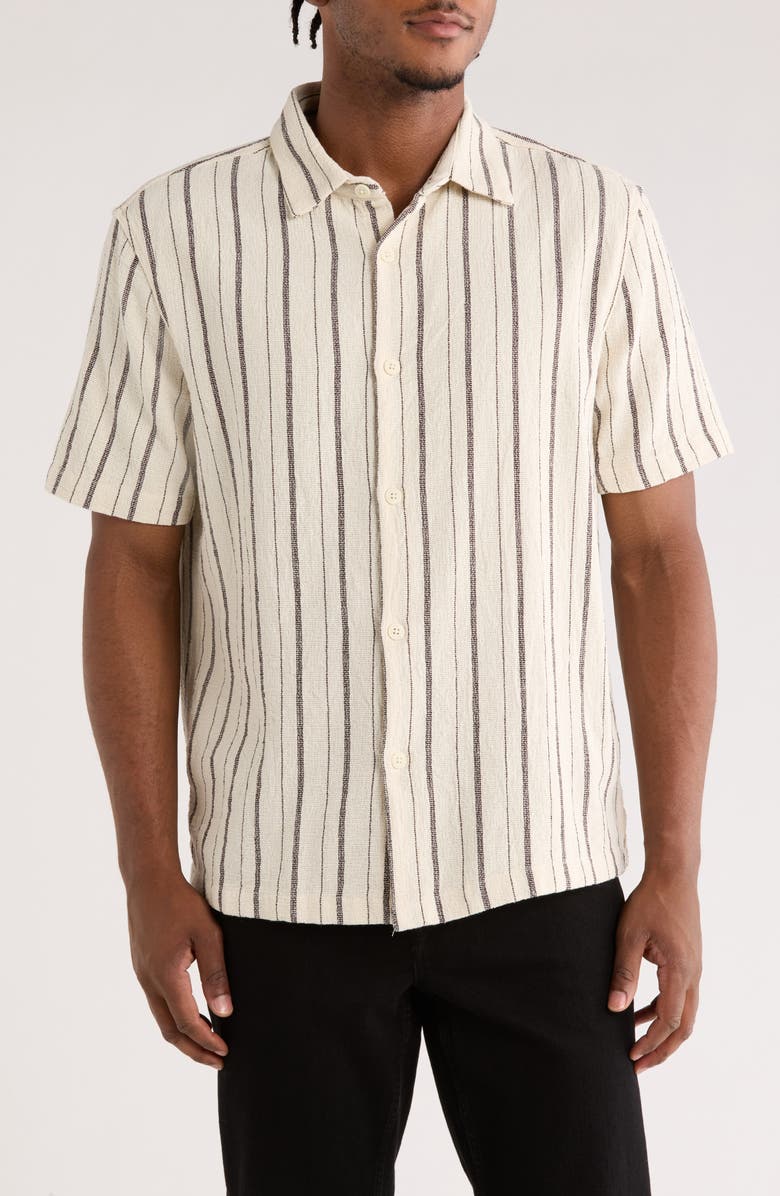 Cactus Man Textured Stripe Short Sleeve Button-Up Shirt, Main, color, Cream