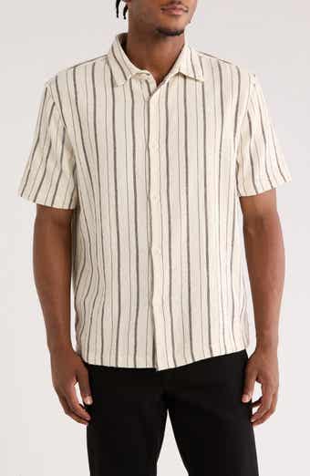Cactus Man Textured Stripe Short Sleeve Button-Up Shirt
