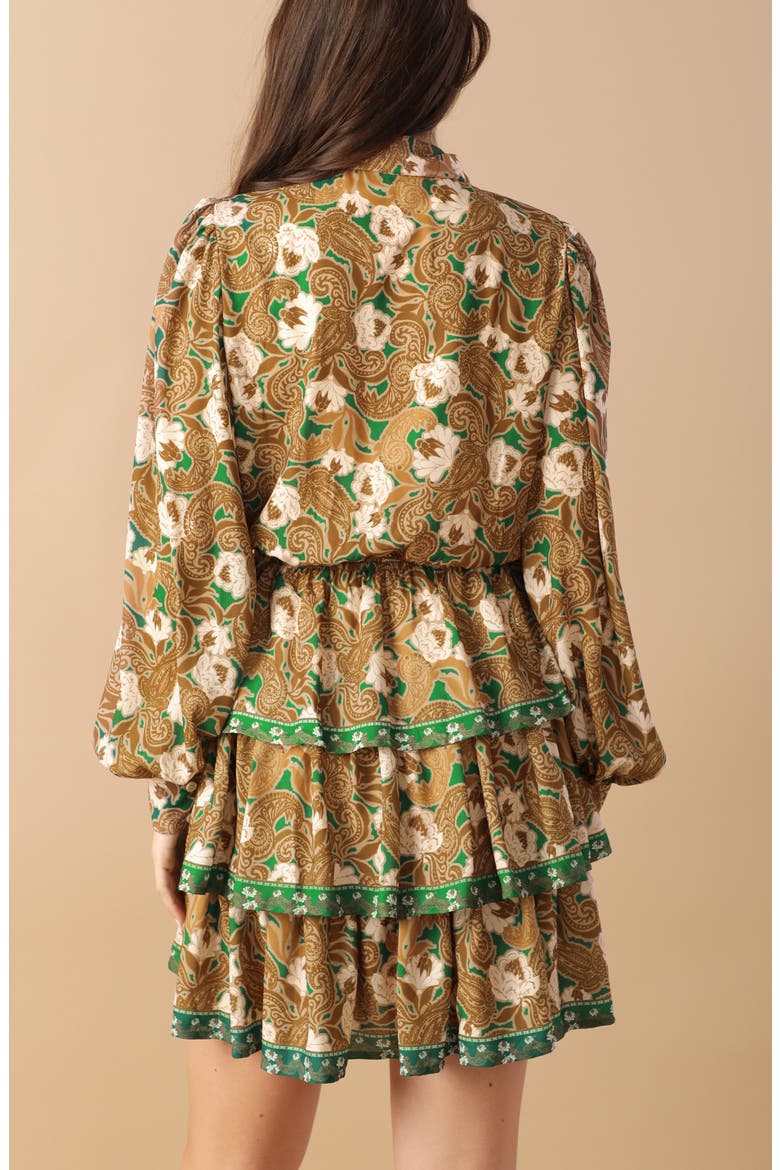 Print Long Sleeve Minidress, Alternate, color, GREEN BROWN