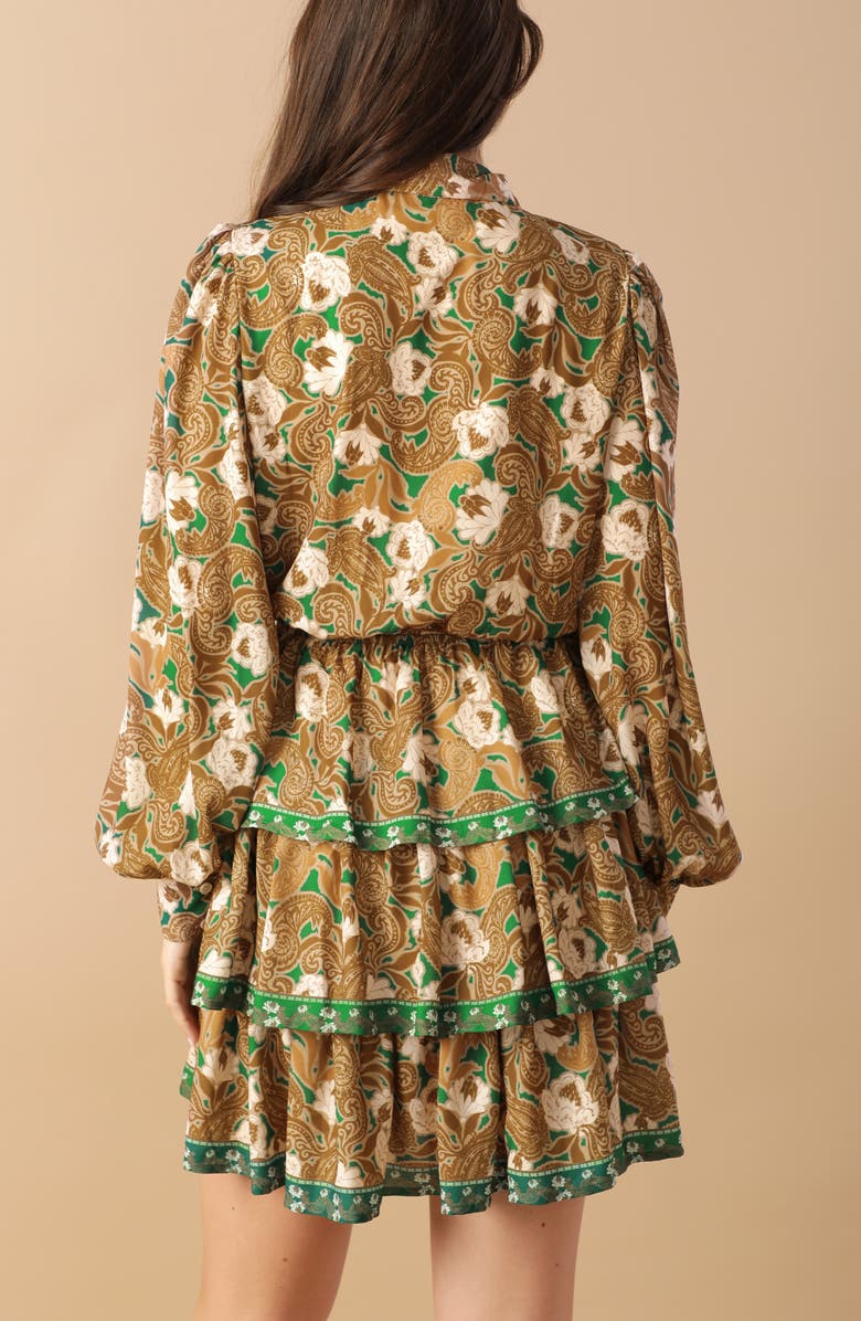 FLYING TOMATO Print Long Sleeve Minidress, Alternate, color, Green Brown