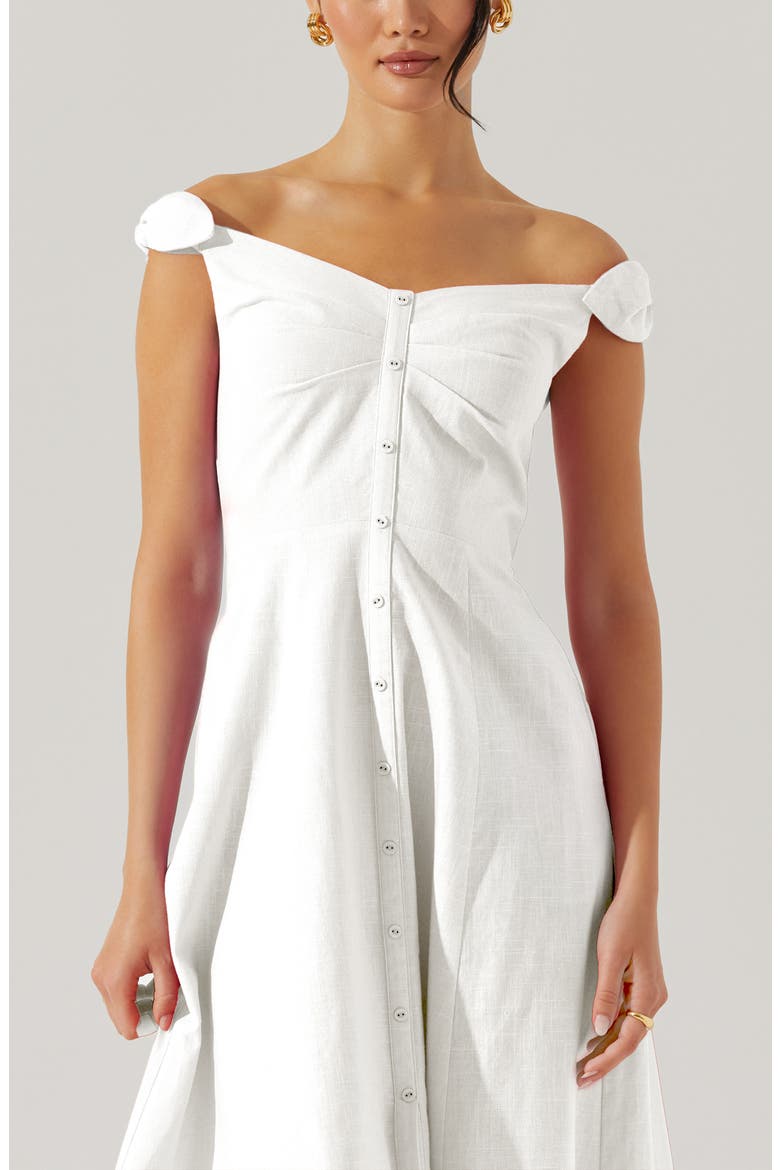 Charelin Off the Shoulder Linen Blend Midi Sundress, Alternate, color, WHITE