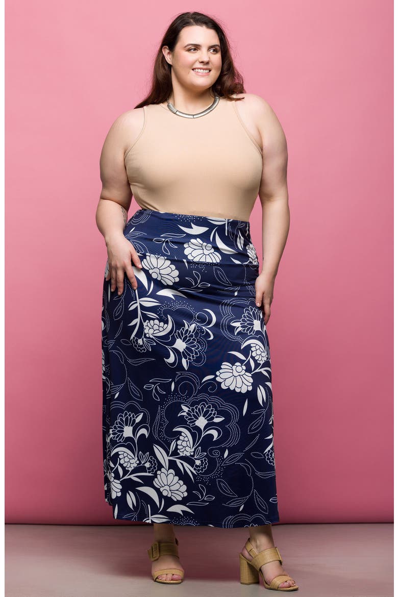 Pull-On Maxi Skirt, Alternate, color, NAVY MULTI