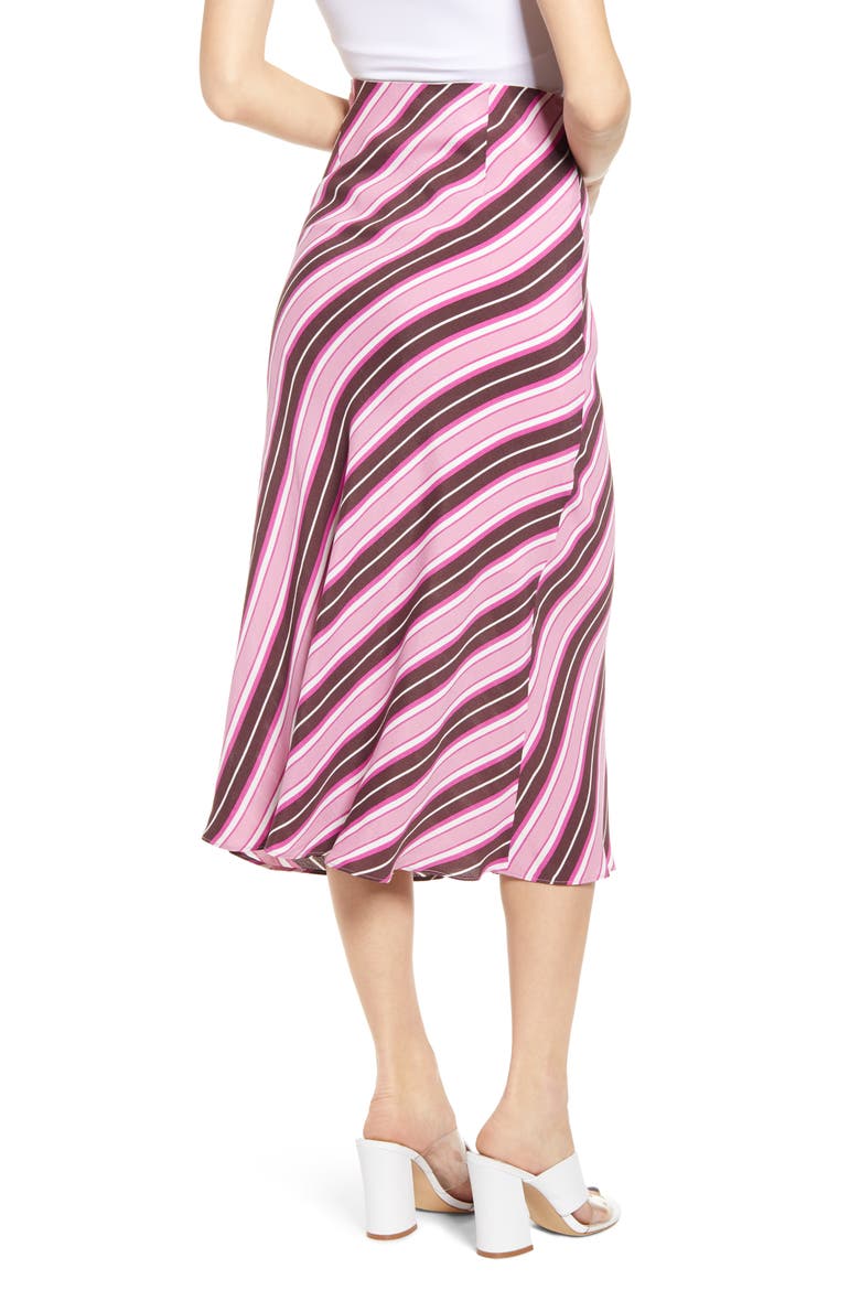 Bias Cut Midi Skirt, Alternate, color, BURGUNDY FUDGE SCARF STRIPE