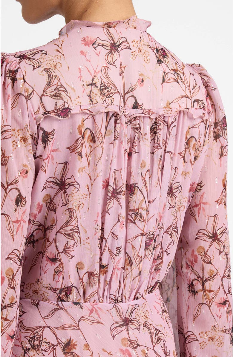 Santorelli Amal Long Sleeve Midi Dress in Floral Georgette, Alternate, color, Sweet Pink