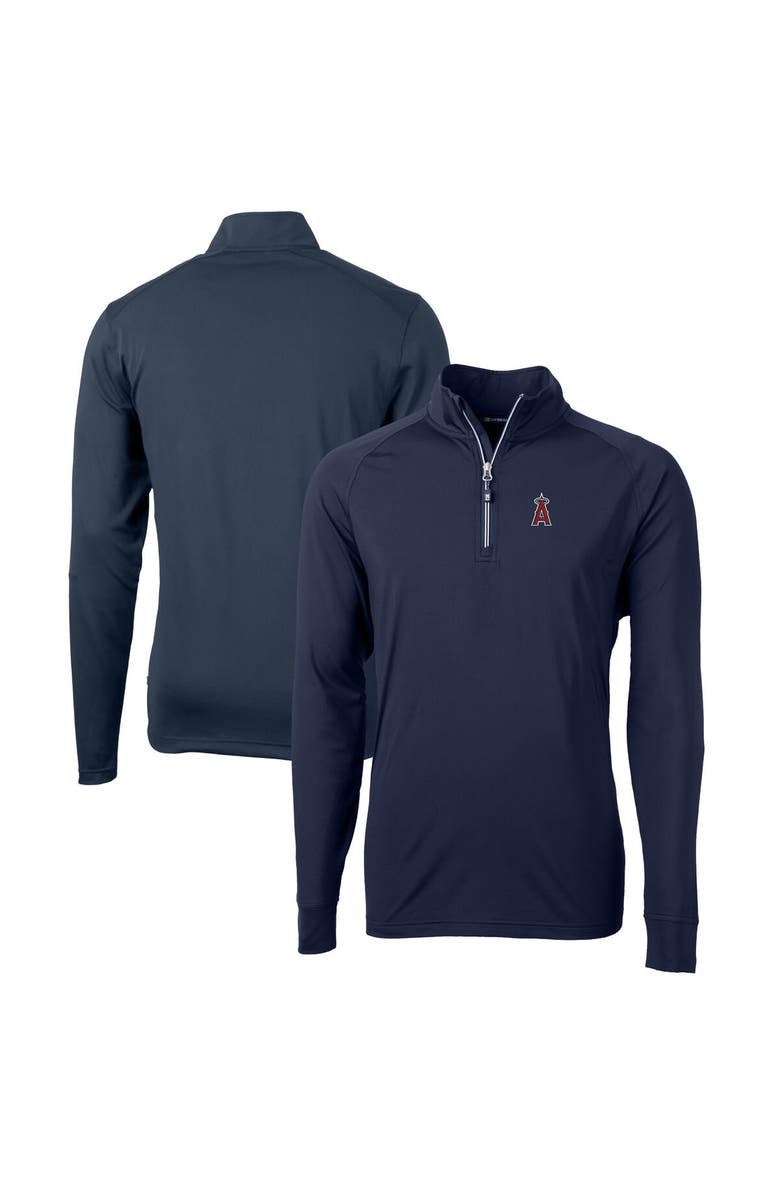 Cutter & Buck Men's Cutter & Buck  Navy Los Angeles Angels Adapt Eco Knit Stretch Recycled Quarter-Zip Pullover Top, Main, color, 