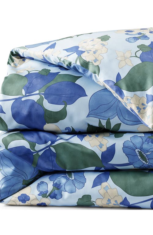 Lands' End 400 Thread Count Premium Supima Cotton No Iron Sateen Duvet Bed Cover In Serene Blue Lilies