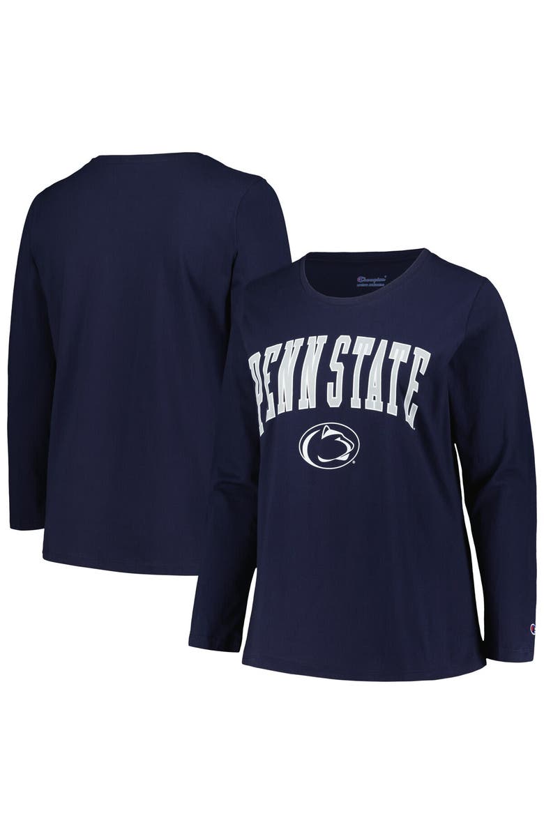 PROFILE Women's Profile Navy Penn State Nittany Lions Plus Size Arch Over Logo Scoop Neck Long Sleeve T-Shirt, Main, color, Navy