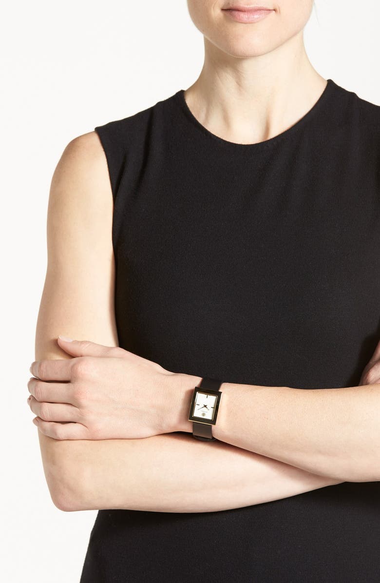 Tory Burch 'Buddy Classic' Rectangular Saffiano Leather Strap Watch, 26mm x 32mm, Alternate, color,