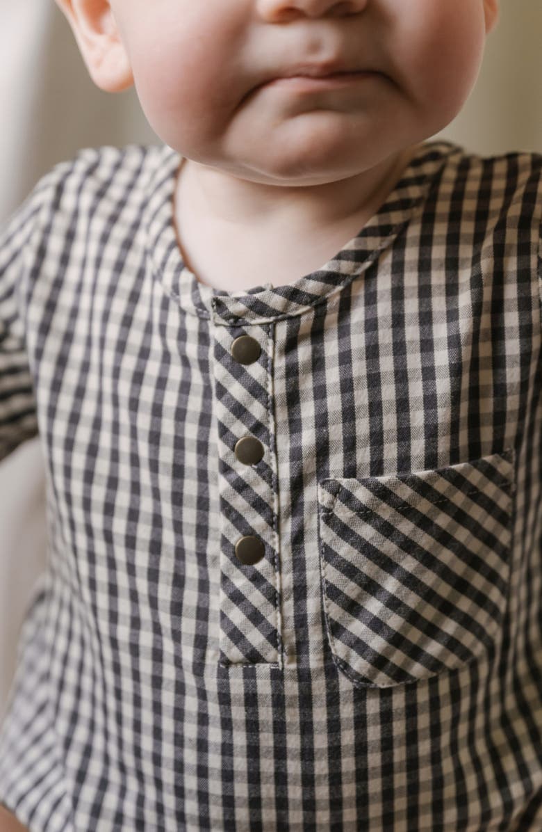 Pehr Gingham Check Long Sleeve Organic Cotton Bodysuit, Alternate, color, Indigo