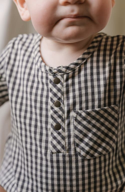 Pehr Gingham Check Long Sleeve Organic Cotton Bodysuit In Black