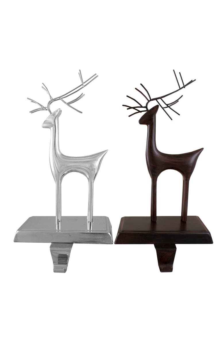 Northlight Set of 2 Oil Rubbed Bronze and Silver Reindeer Christmas Stocking Holders, Main, color, Bronze