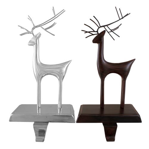 Northlight Set Of 2 Oil Rubbed Bronze And Silver Reindeer Christmas Stocking Holders In Multi