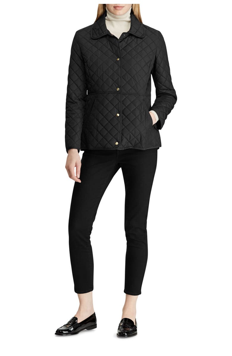 Lauren Ralph Lauren Snap Button Faux Leather Trim Quilted Jacket, Alternate, color,