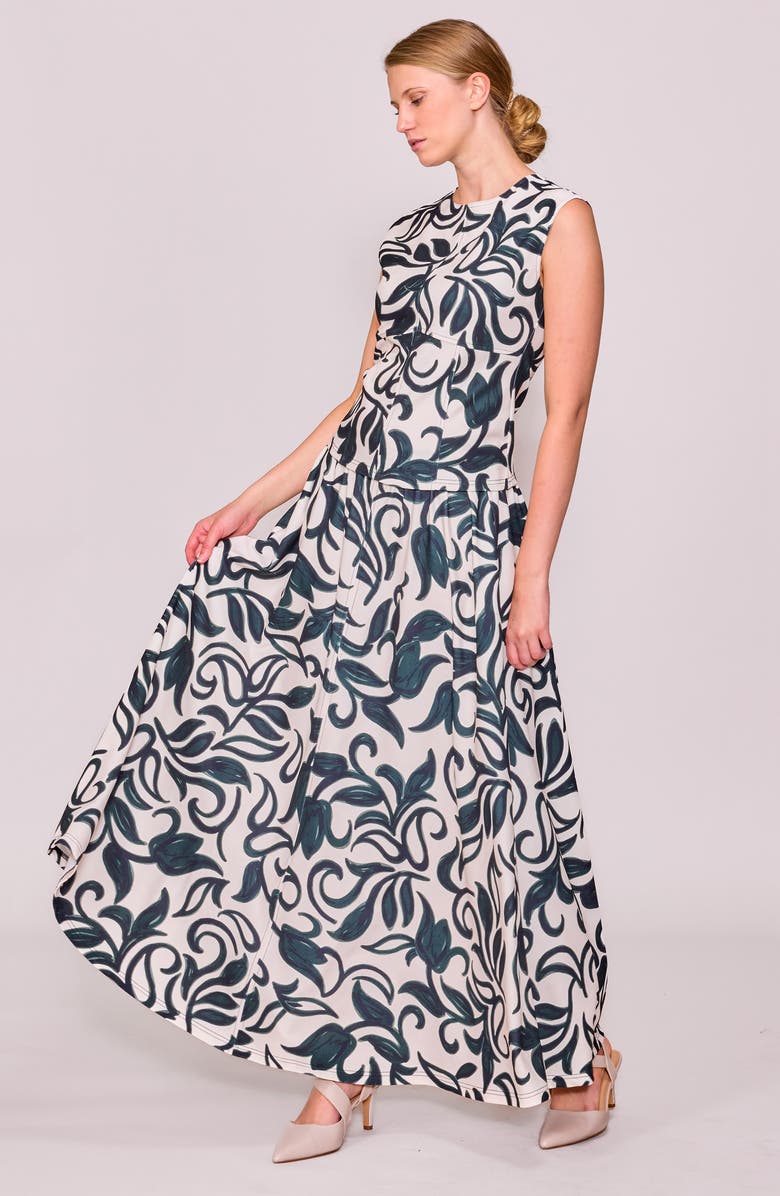 MELLODAY Techno Crepe Maxi Skirt, Alternate, color, Ivory Navy