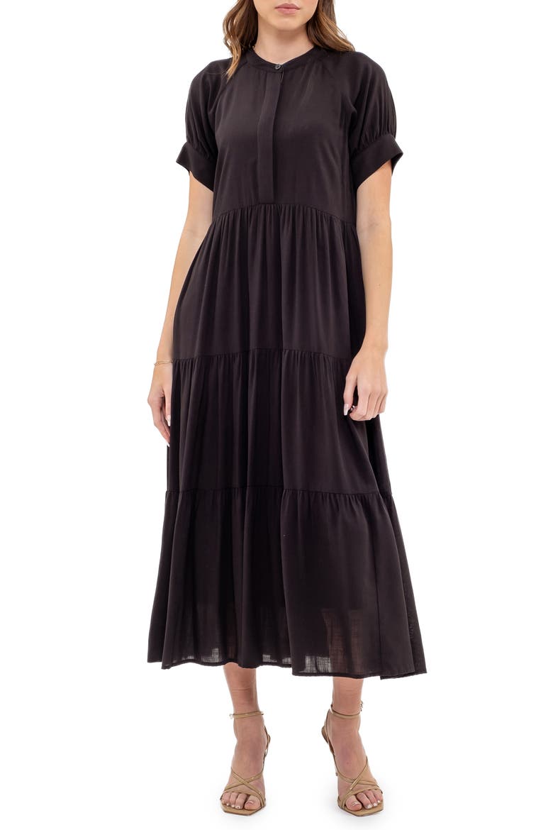 Tiered Midi Dress, Main, color, BLACK