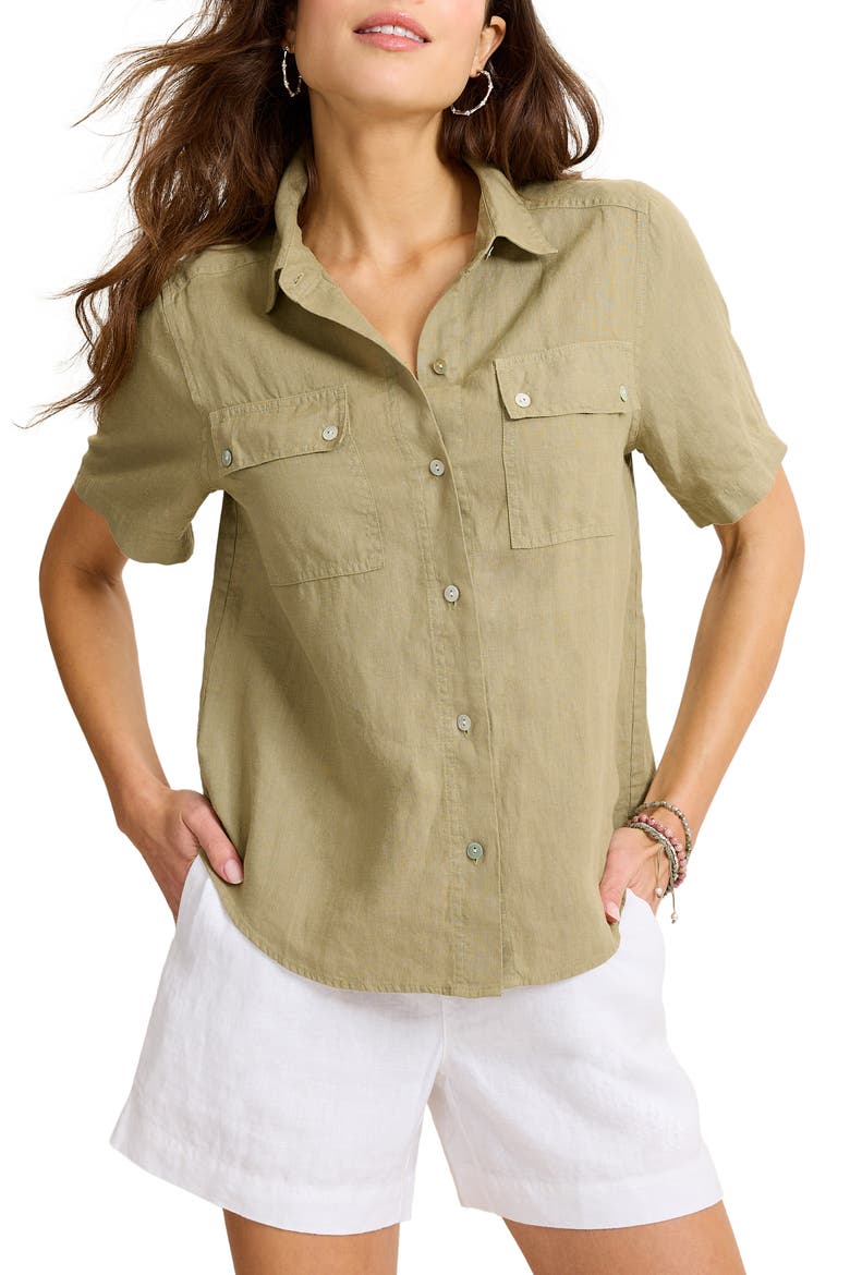 Castialina Utility Linen Button-Up Shirt, Main, color, SEA CLAY