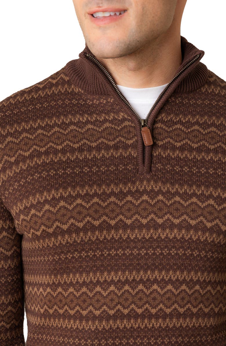 Hope & Henry Organic Half Zip Intarsia Pullover Sweater, Alternate, color, Chocolate Fireside Fair Isle