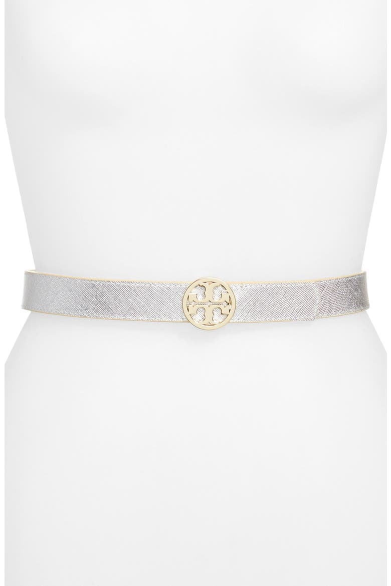 Reversible Metallic Leather Belt, Alternate, color, GOLD/ SILVER