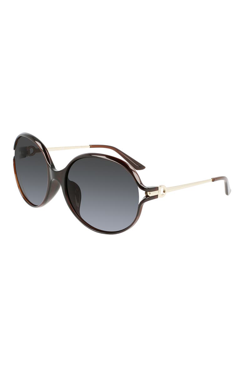 Salvatore Ferragamo 60mm Oval Sunglasses, Alternate, color, DARK BROWN
