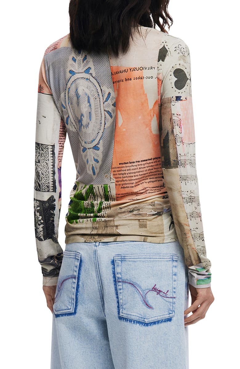 Desigual Pieced Print Long Sleeve T-Shirt, Alternate, color, Beige
